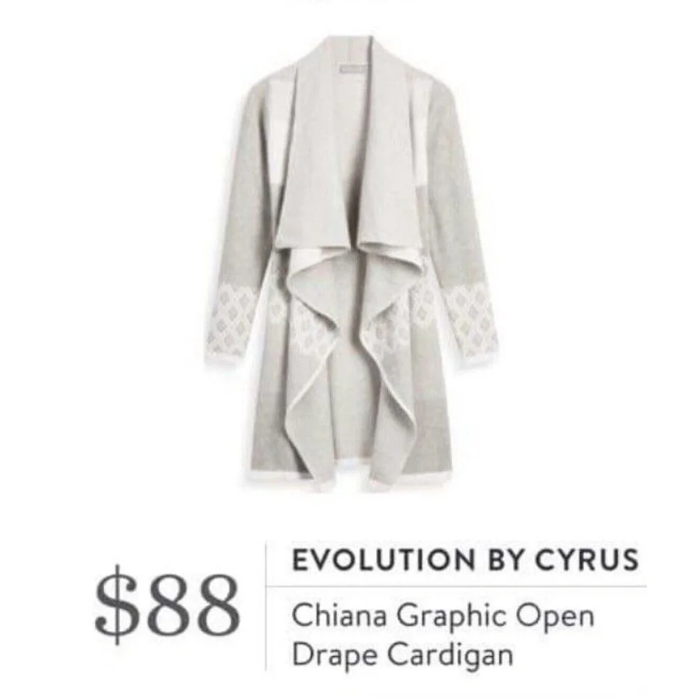 Evolution By Cyrus Chiana Graphic Drape Cardigan‎ Open Front Gray Ivory Small - Picture 3 of 9